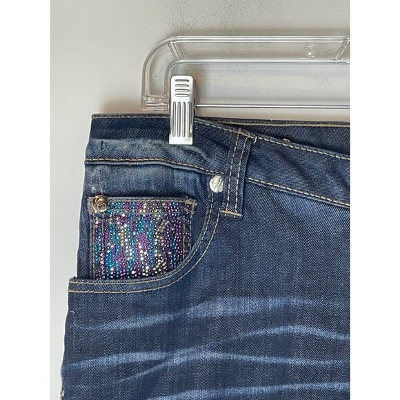 Coogi Blue Medium Wash Distressed Rhinestone Accent Straight Leg Jeans 11/12 - Picture 4 of 12